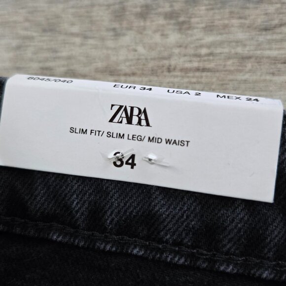 NWT Zara The Slim Rhinestone Black Studded Jeans Slim Fit 2 - Picture 8 of 10